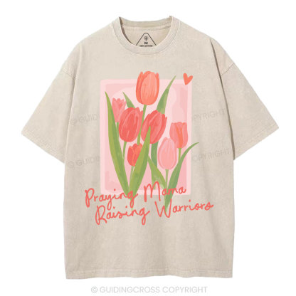 Praying Mama Raising Warriors Christian Washed T-Shirt
