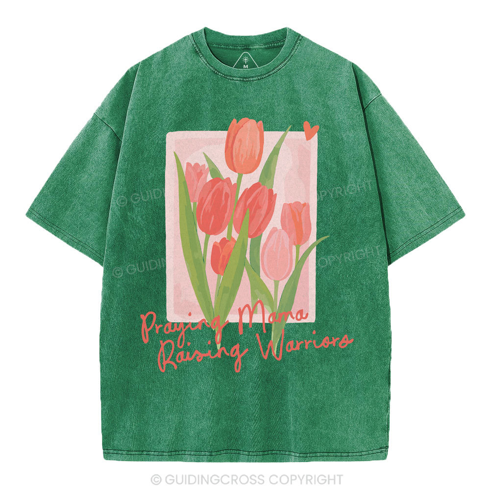 Praying Mama Raising Warriors Christian Washed T-Shirt