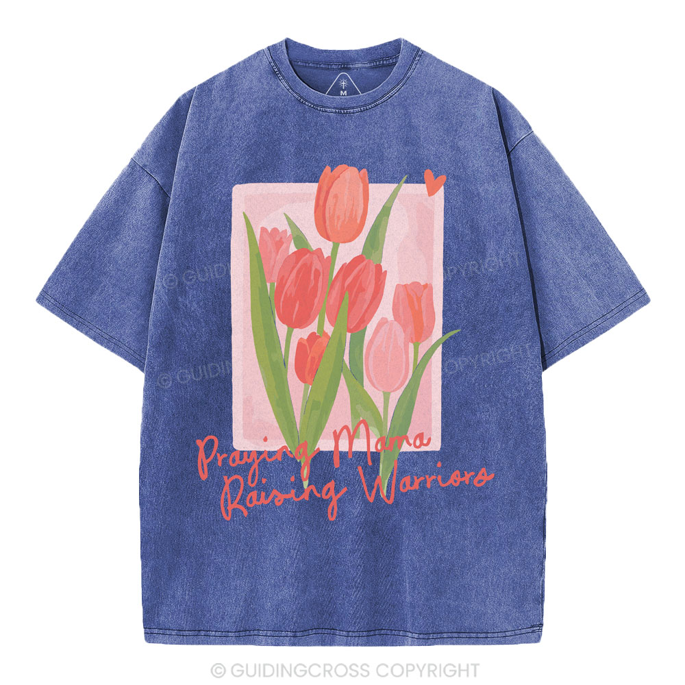 Praying Mama Raising Warriors Christian Washed T-Shirt