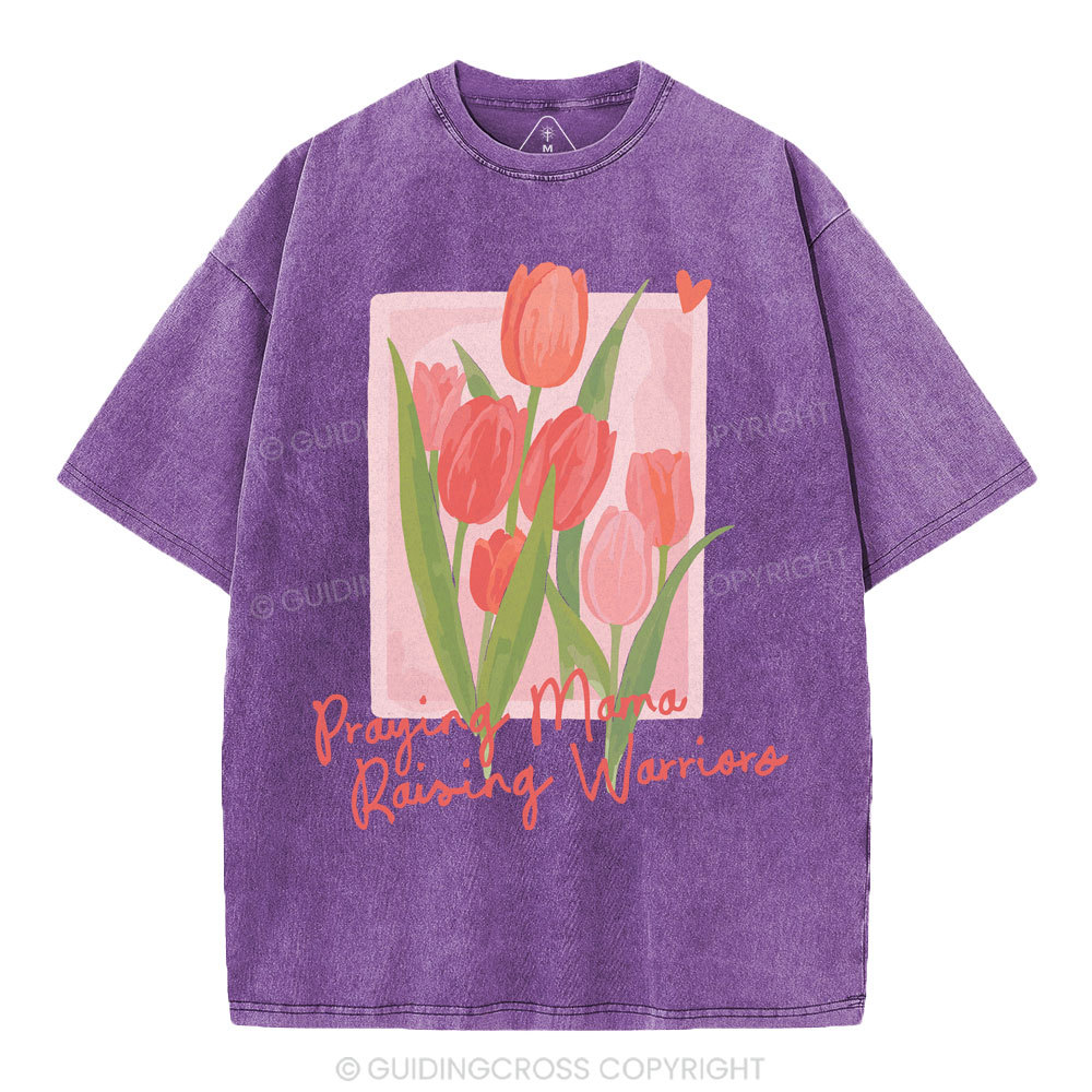 Praying Mama Raising Warriors Christian Washed T-Shirt