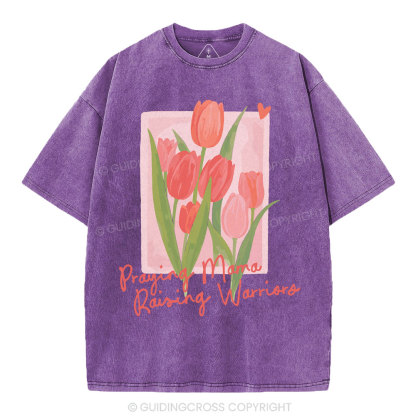 Praying Mama Raising Warriors Christian Washed T-Shirt