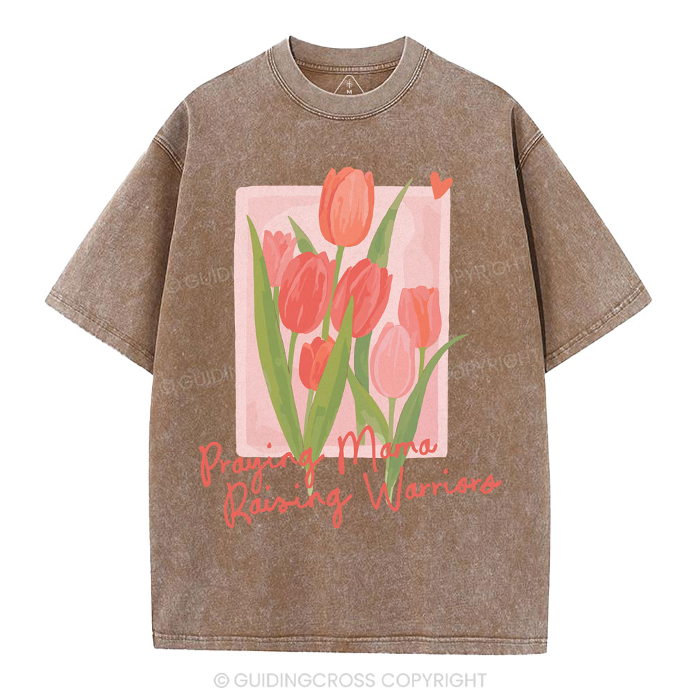 Praying Mama Raising Warriors Christian Washed T-Shirt