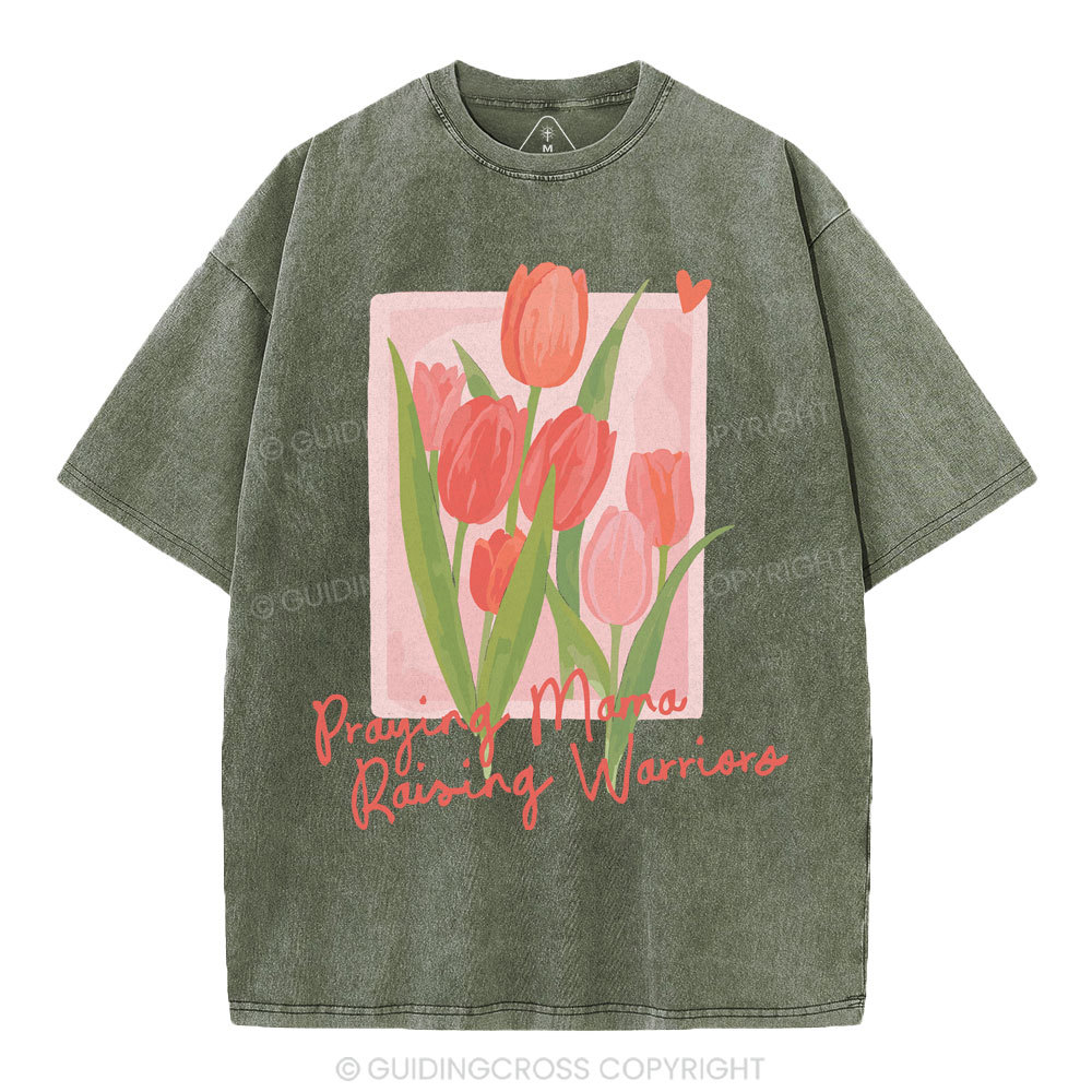 Praying Mama Raising Warriors Christian Washed T-Shirt