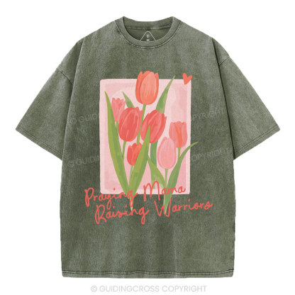 Praying Mama Raising Warriors Christian Washed T-Shirt