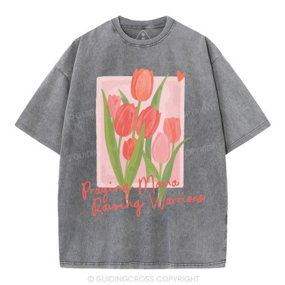 Praying Mama Raising Warriors Christian Washed T-Shirt