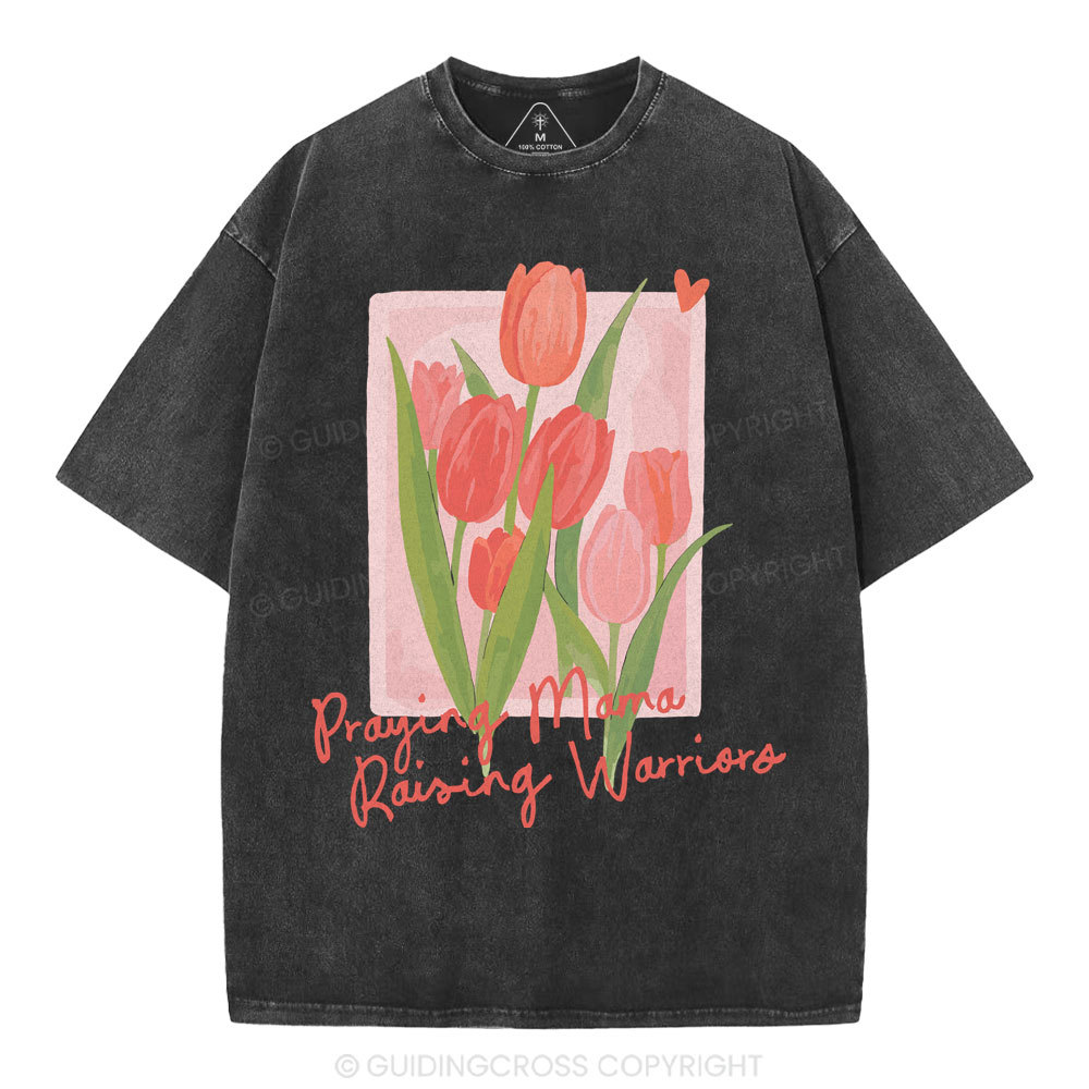 Praying Mama Raising Warriors Christian Washed T-Shirt