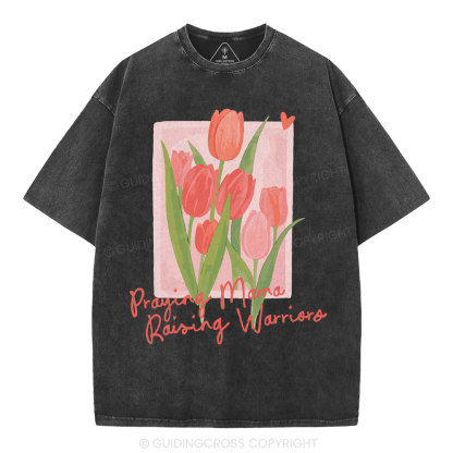 Praying Mama Raising Warriors Christian Washed T-Shirt