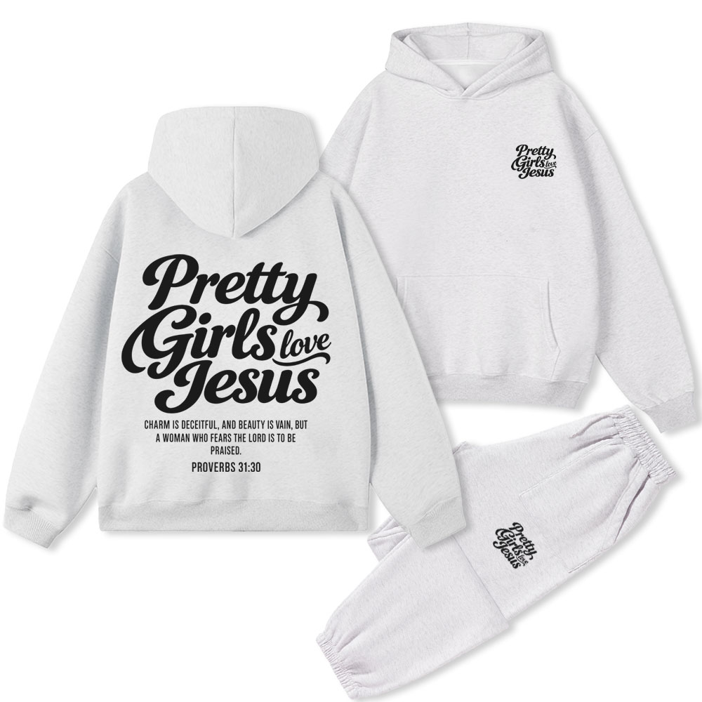 Pretty Girl Love Jesus Christian Premium Fleece Hoodie Set