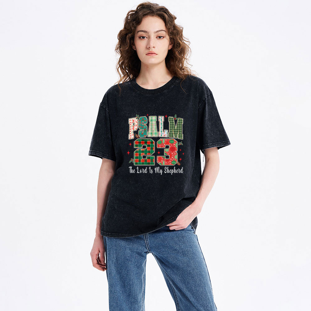 Psalm 23 Christian Christmas Washed T-Shirt