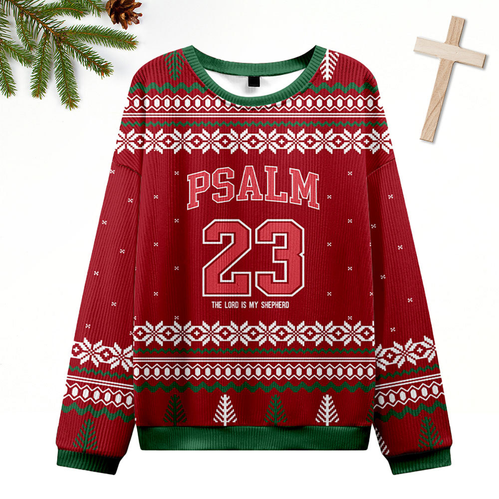 Red Psalm 23 Christian Ugly Christmas Sweatshirt