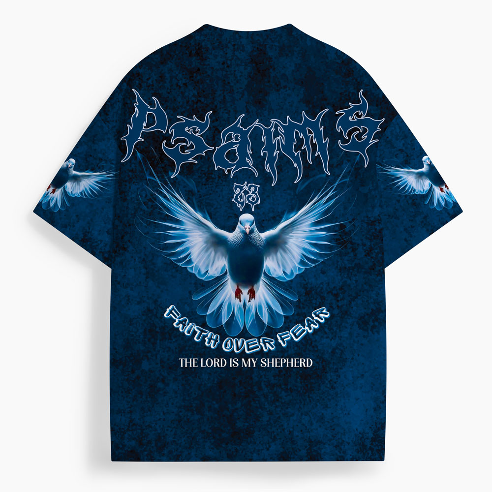 Psalm 23 Dove Oversized All-Over Print Christian T-Shirt