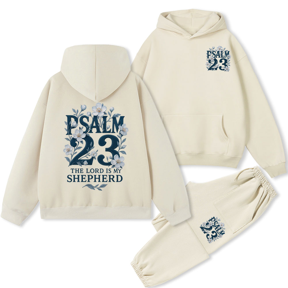 Psalm 23 Flower Christian Fleece Hoodie Set