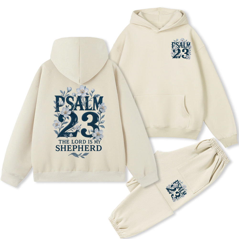 Psalm 23 Flower Christian Fleece Hoodie Set