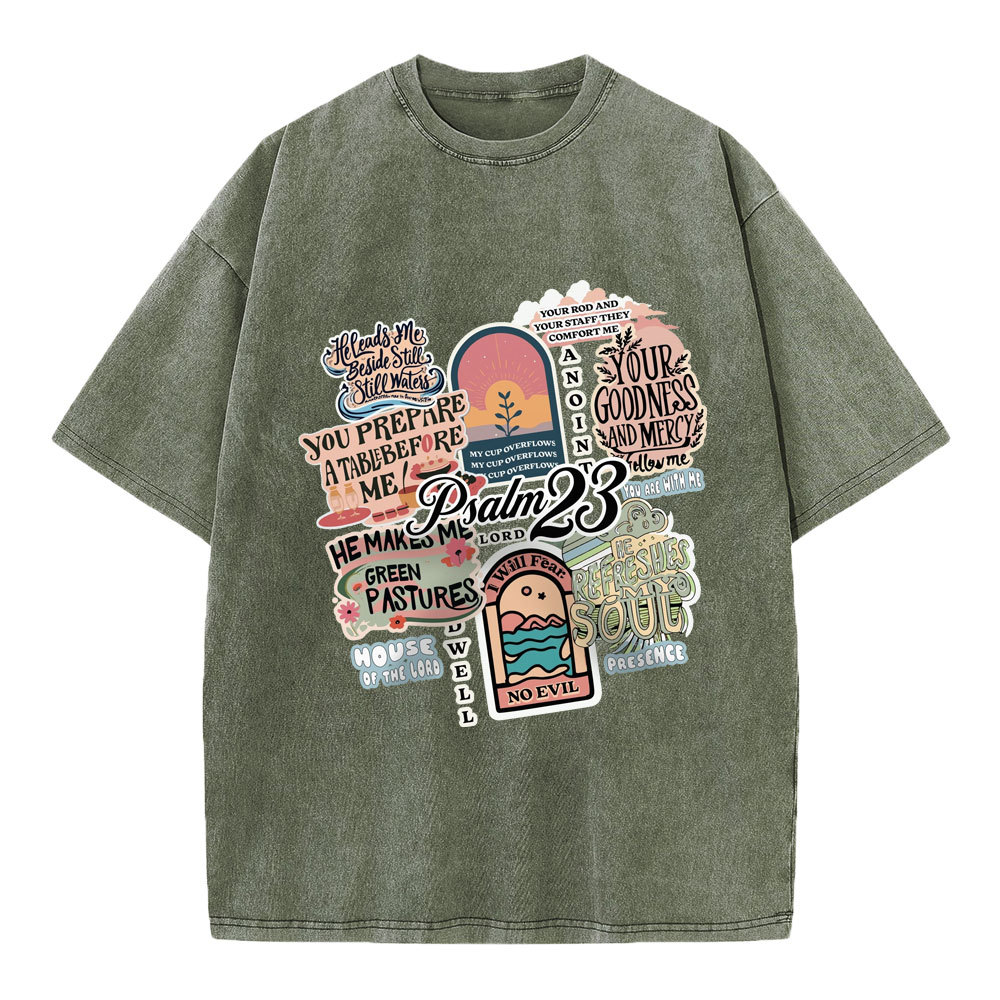 Psalm 23 Inspiration Christian Washed T-Shirt