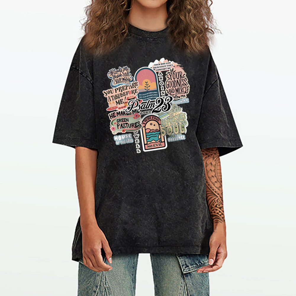 Psalm 23 Inspiration Christian Washed T-Shirt