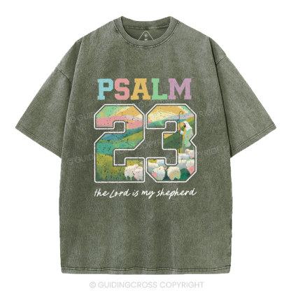 Psalm 23 Sheep Christian Washed T-Shirt