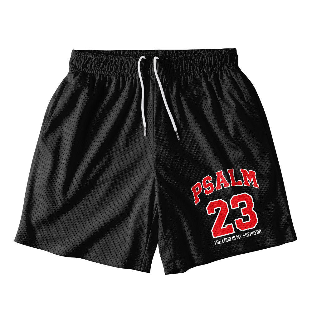 Psalm 23 The Lord Is My Shepherd Black Christian Mesh Shorts