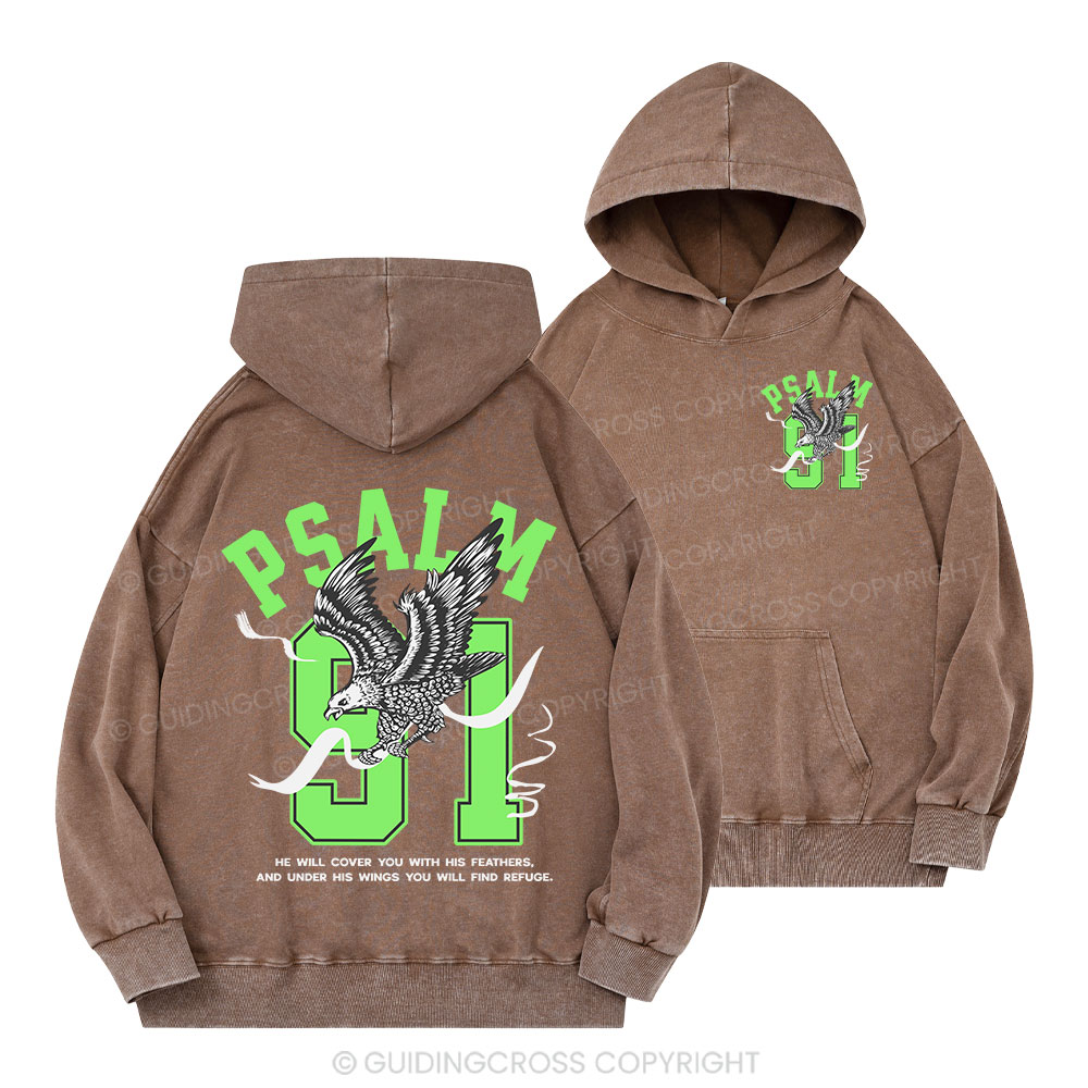Psalm 91 Eagle Christian Washed Hoodie 