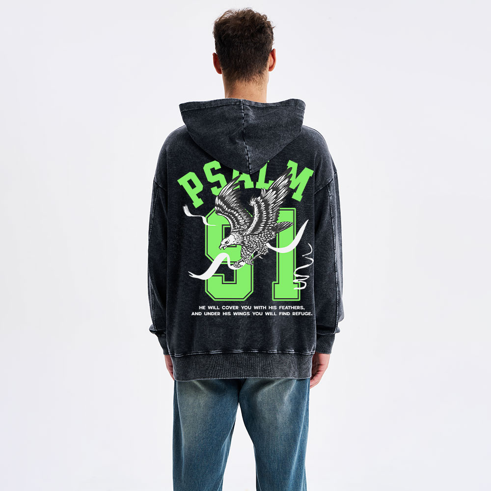 Psalm 91 Eagle Christian Washed Hoodie 