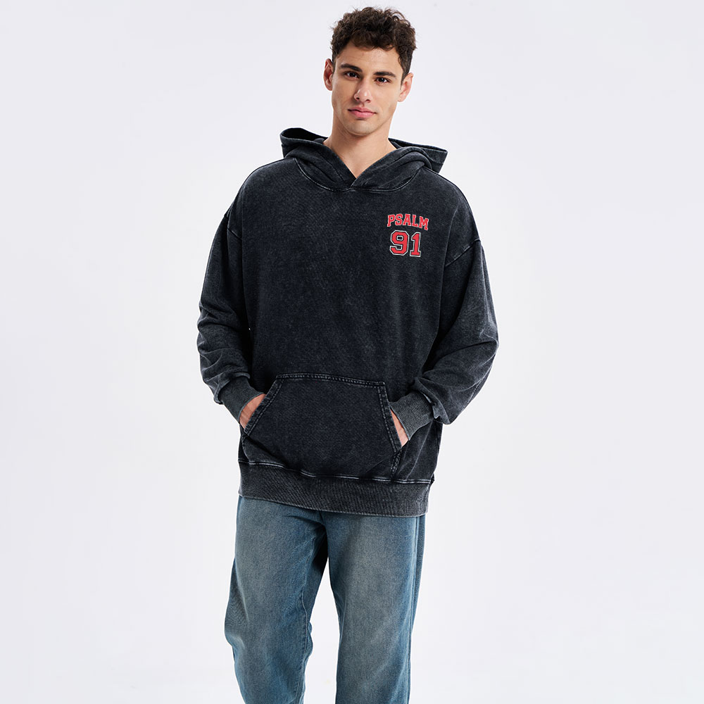 Psalm 91 He Is My Refuge And My Fortress Christian Washed Hoodie