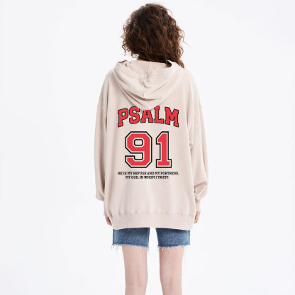 Psalm 91 He Is My Refuge And My Fortress Christian Washed Hoodie