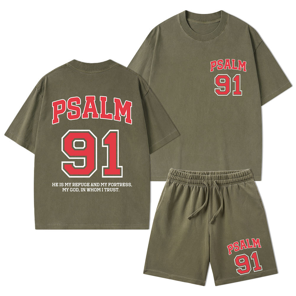 Psalm 91 He Is My Refuge And My Fortress Christian Washed T-Shirt & Shorts