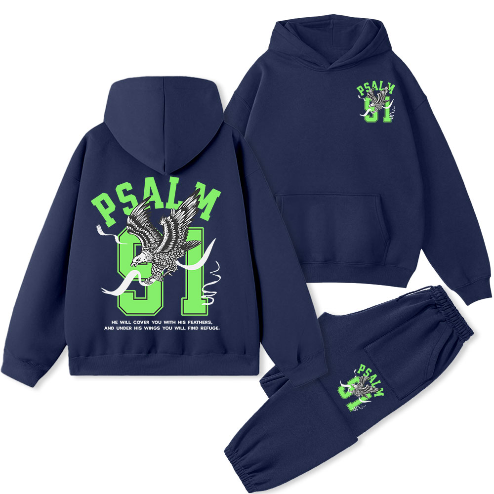 Psalm 91 Under His Wings Christian Fleece Hoodie Set