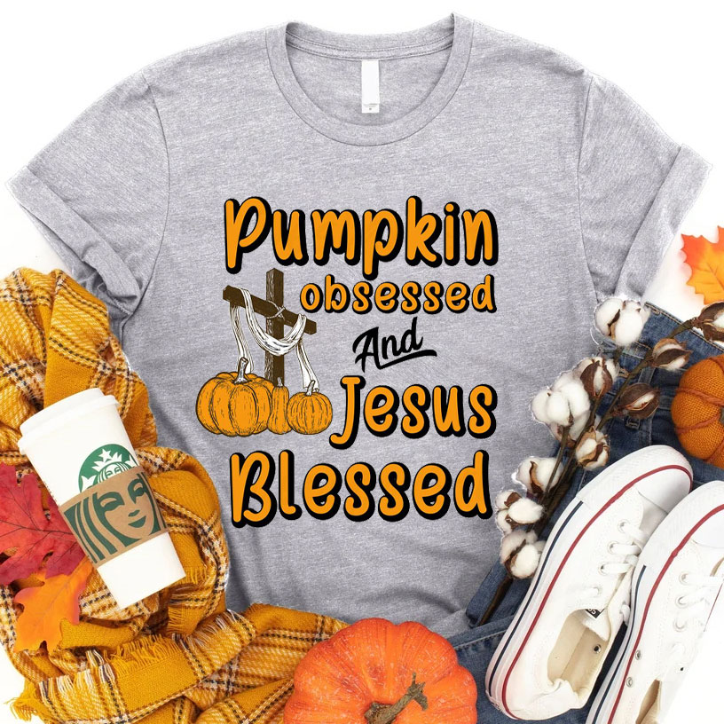 Pumpkin Obsessed And Jesus Blessed Christian T-Shirt