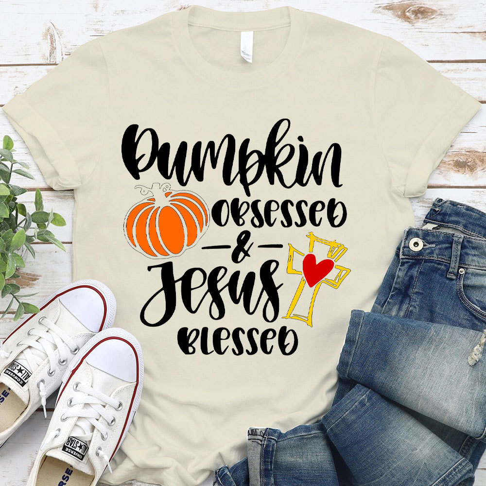 Pumpkin Obsessed And Jesus Blessed Christian T-Shirt