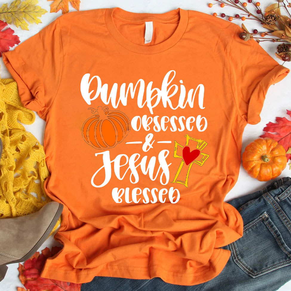 Pumpkin Obsessed And Jesus Blessed Christian T-Shirt