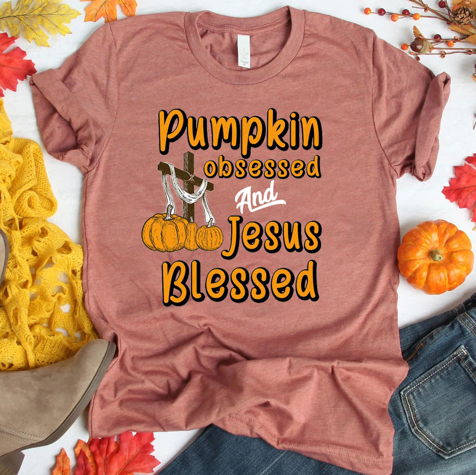 Pumpkin Obsessed And Jesus Blessed Christian T-Shirt