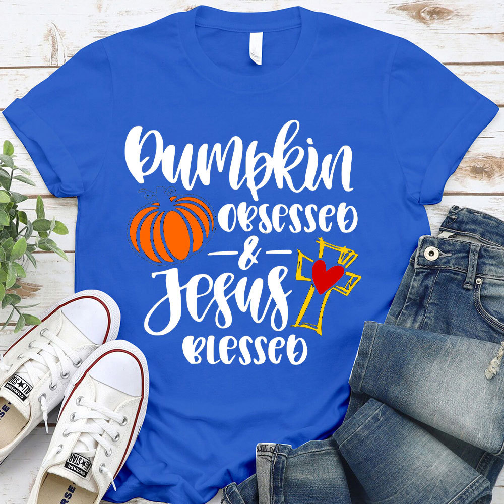 Pumpkin Obsessed And Jesus Blessed Christian T-Shirt