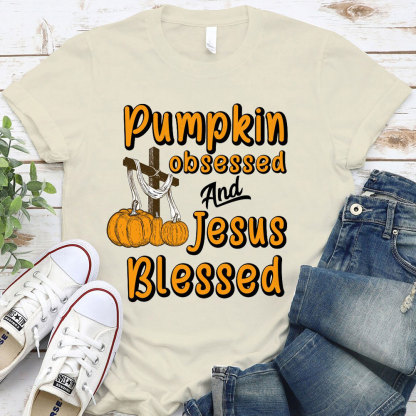 Pumpkin Obsessed And Jesus Blessed Christian T-Shirt