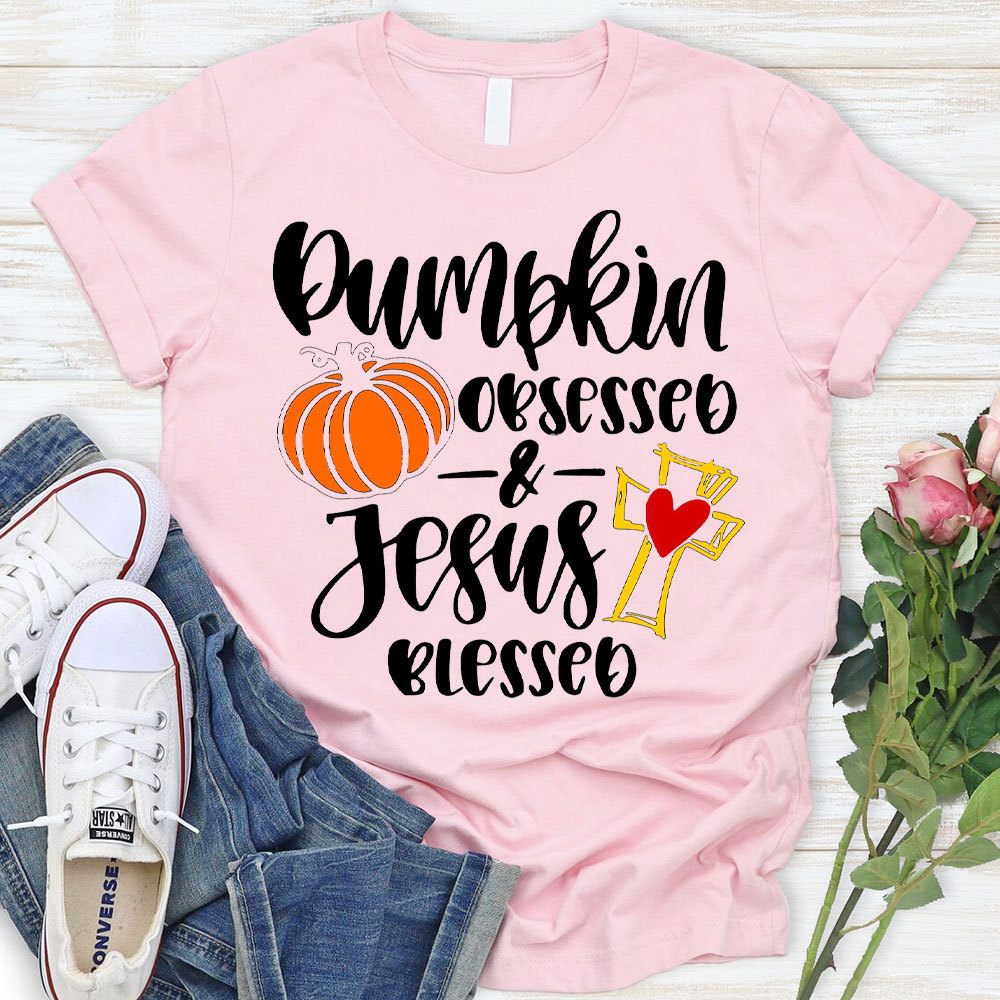 Pumpkin Obsessed And Jesus Blessed Christian T-Shirt