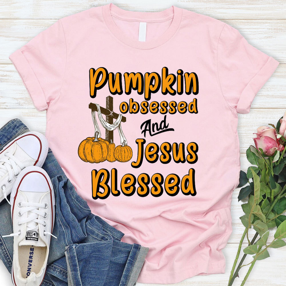 Pumpkin Obsessed And Jesus Blessed Christian T-Shirt