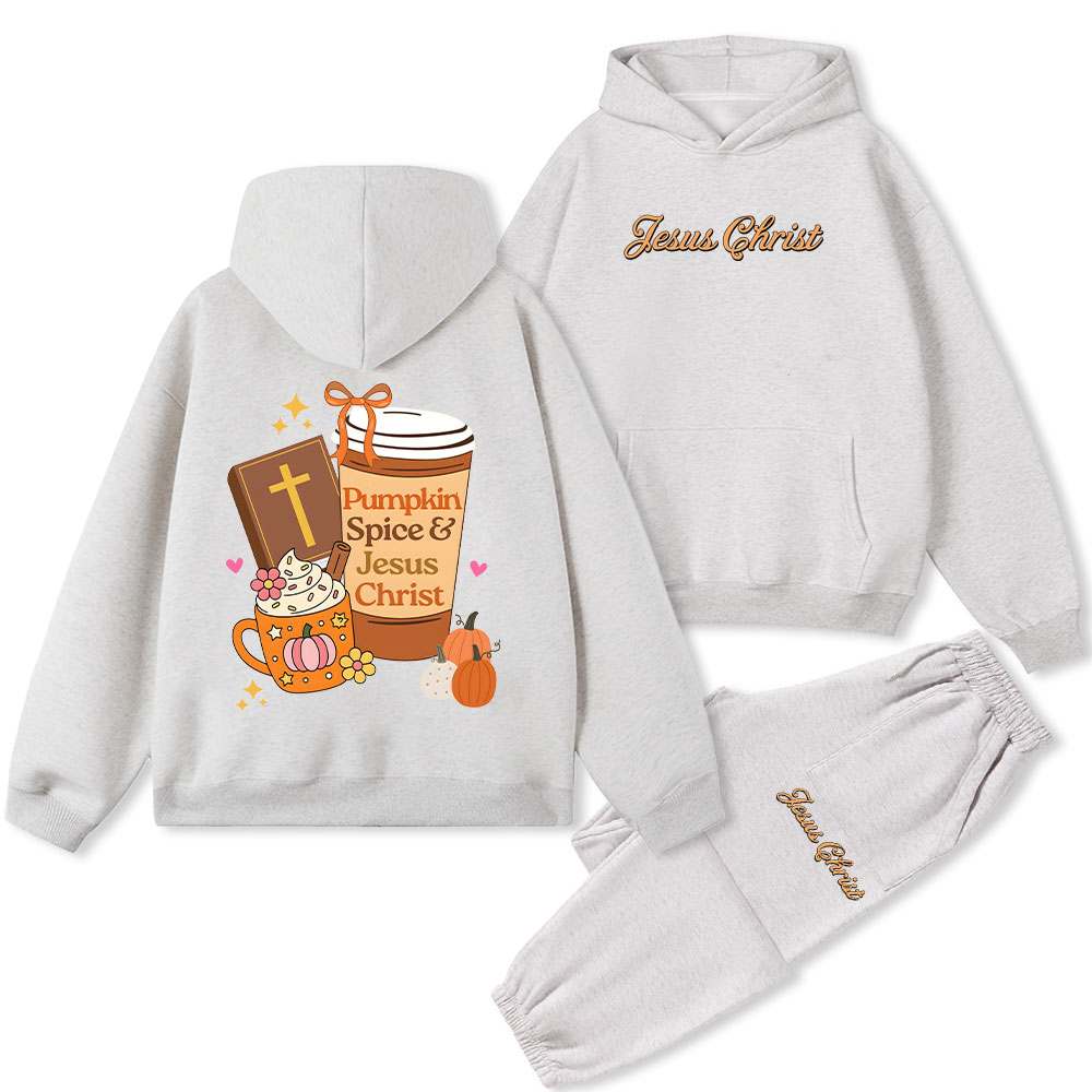 Pumpkin Spice And Jesus Christ Christian Fleece Hoodie Set