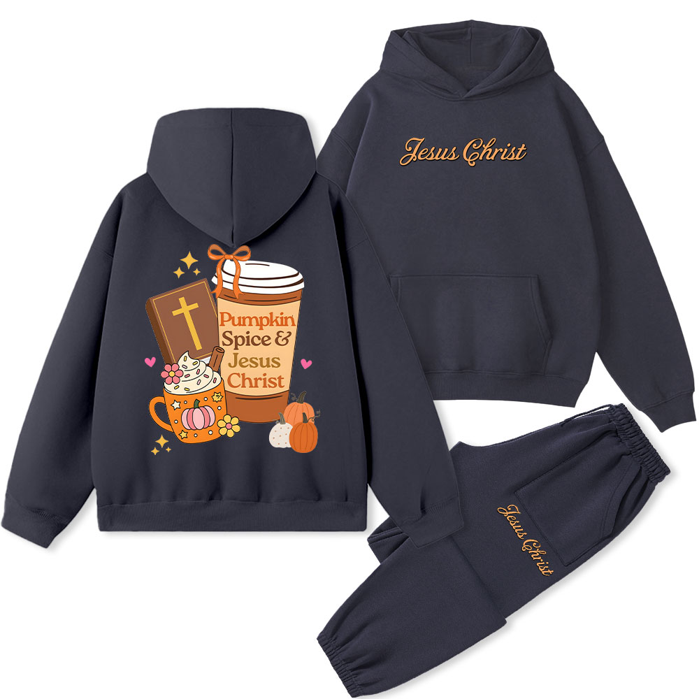 Pumpkin Spice And Jesus Christ Christian Fleece Hoodie Set