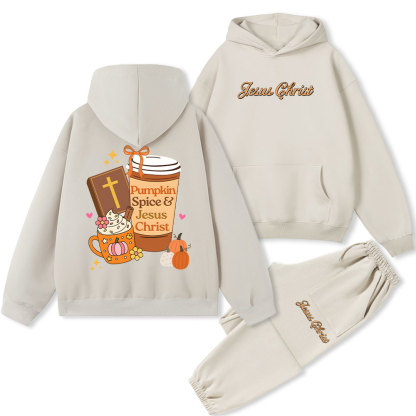 Pumpkin Spice And Jesus Christ Christian Fleece Hoodie Set