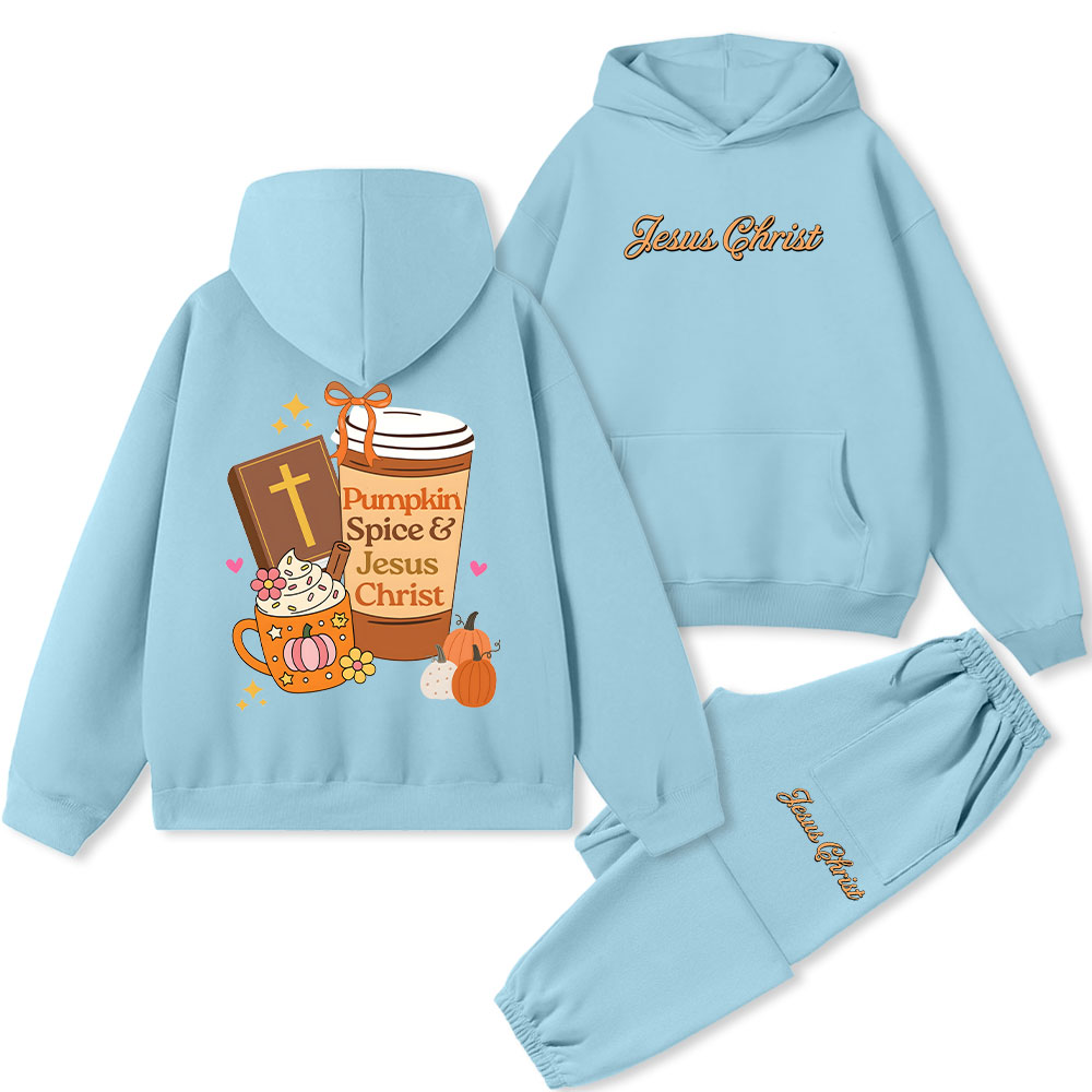 Pumpkin Spice And Jesus Christ Christian Fleece Hoodie Set