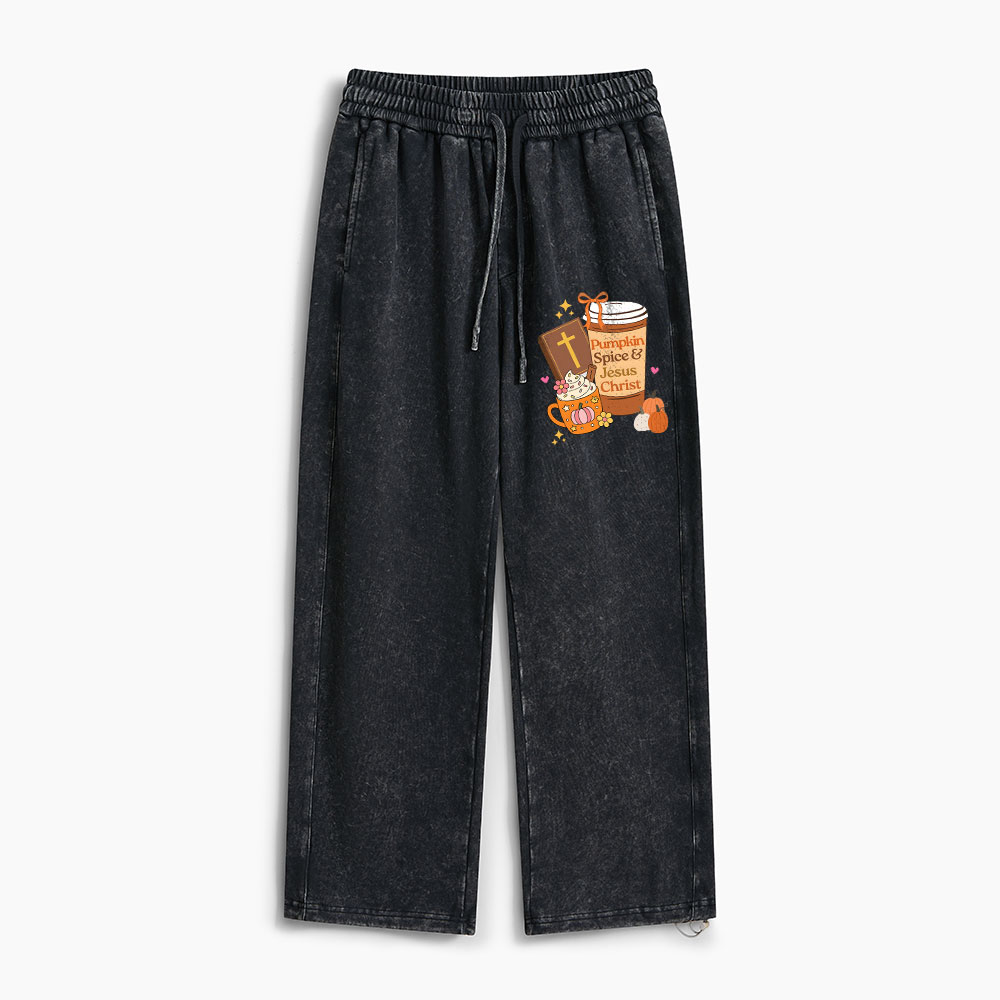 Pumpkin Spice And Jesus Christ Christian Washed Sweatpants