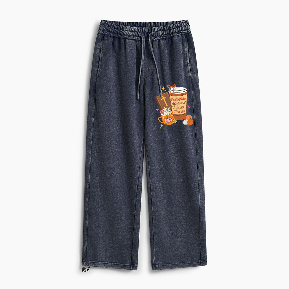 Pumpkin Spice And Jesus Christ Christian Washed Sweatpants