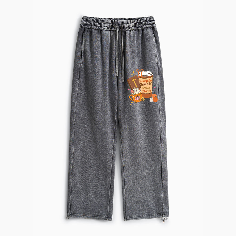 Pumpkin Spice And Jesus Christ Christian Washed Sweatpants