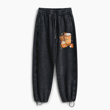 Pumpkin Spice And Jesus Christ Christian Washed Sweatpants