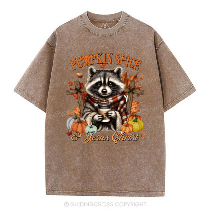Pumpkin Spice And Jesus Christ  Christian Washed T-Shirt