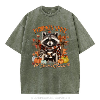 Pumpkin Spice And Jesus Christ  Christian Washed T-Shirt