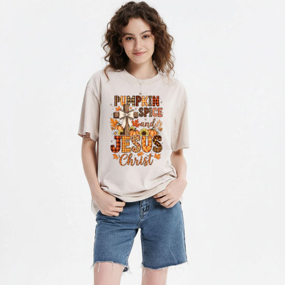 Pumpkin Spice And Jesus Christ Christian Washed T-Shirt