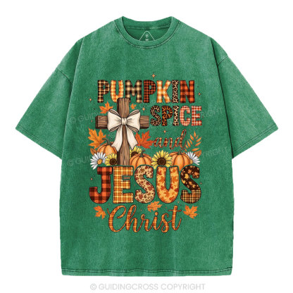 Pumpkin Spice And Jesus Christ Christian Washed T-Shirt