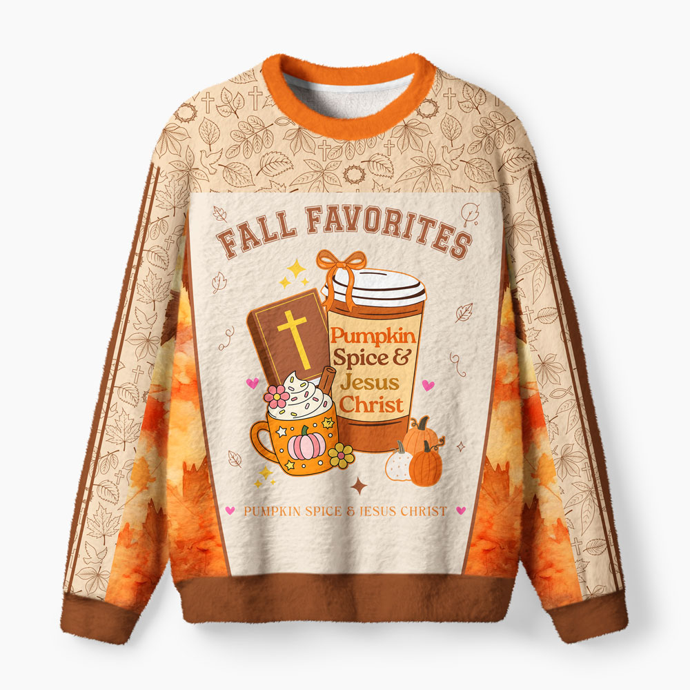 Pumpkin Spice And Jesus Christ Furry Christian Lightweight Sweater