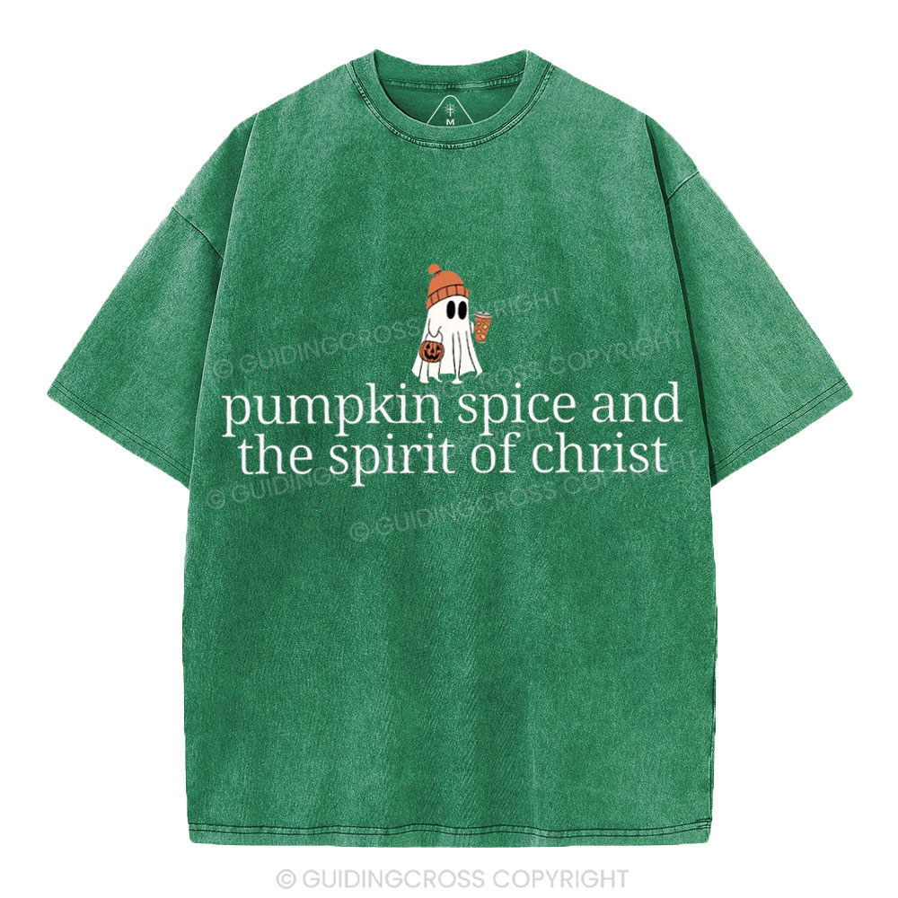 Pumpkin Spice And The Spirit Of Christ Christian Washed T-Shirt