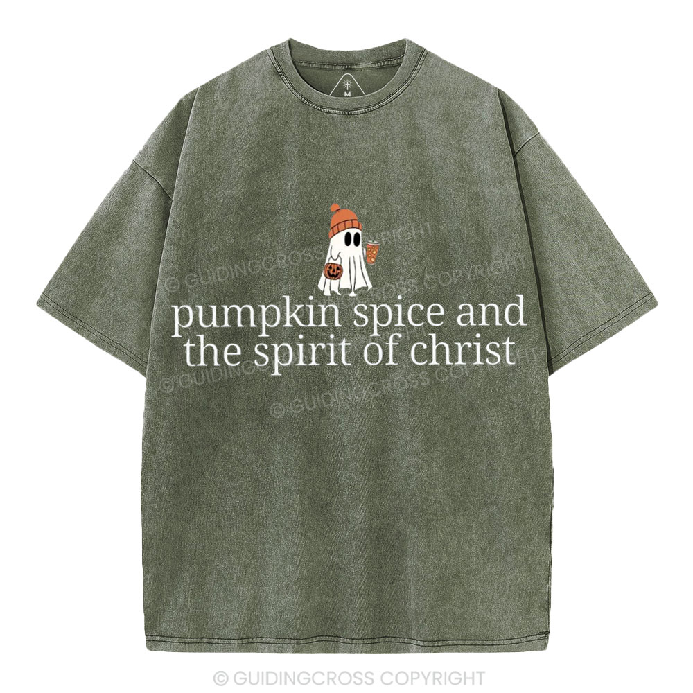 Pumpkin Spice And The Spirit Of Christ Christian Washed T-Shirt